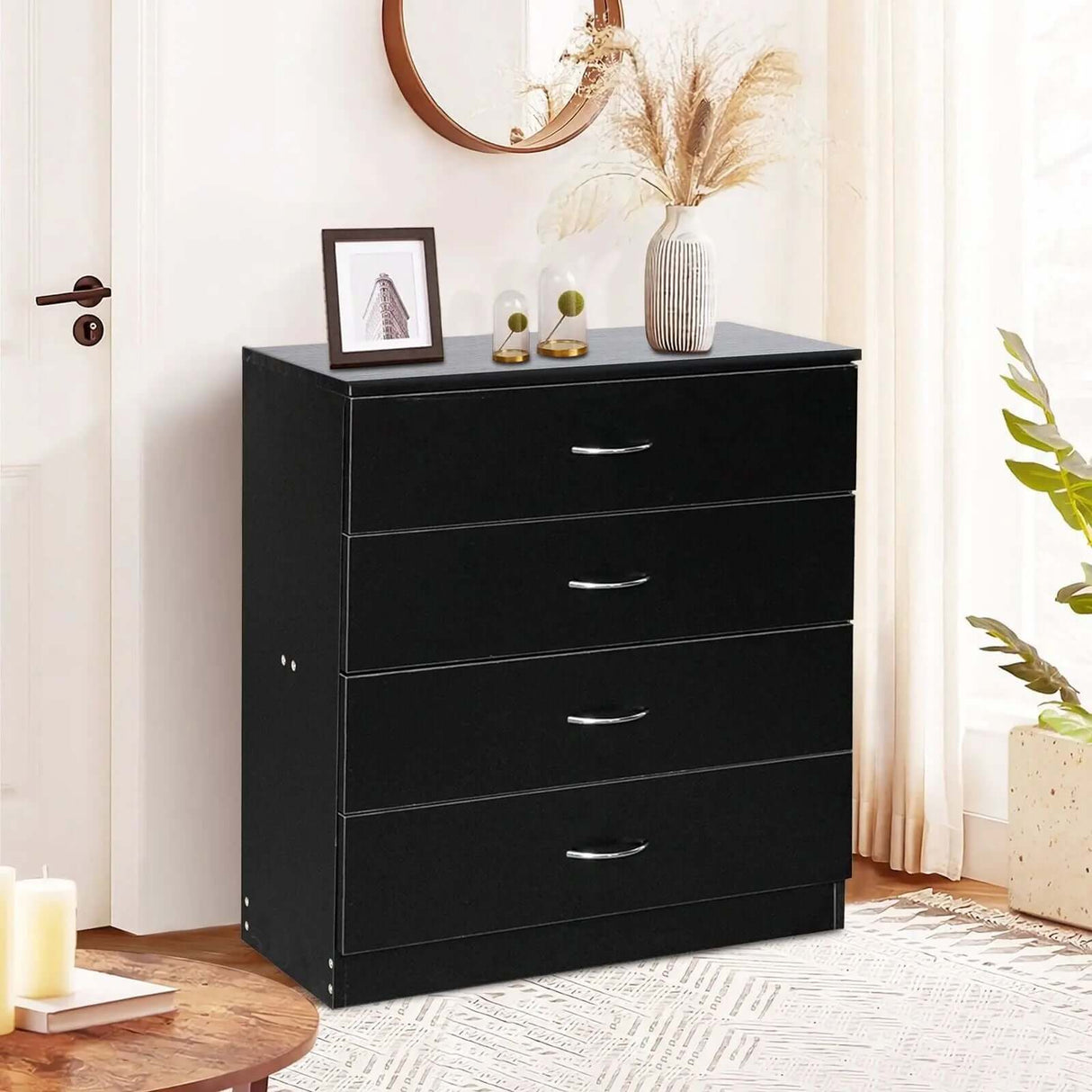 Elegant Black 4-Drawer Chest Dresser for Bedroom Storage-Allen Cozy Haven Store