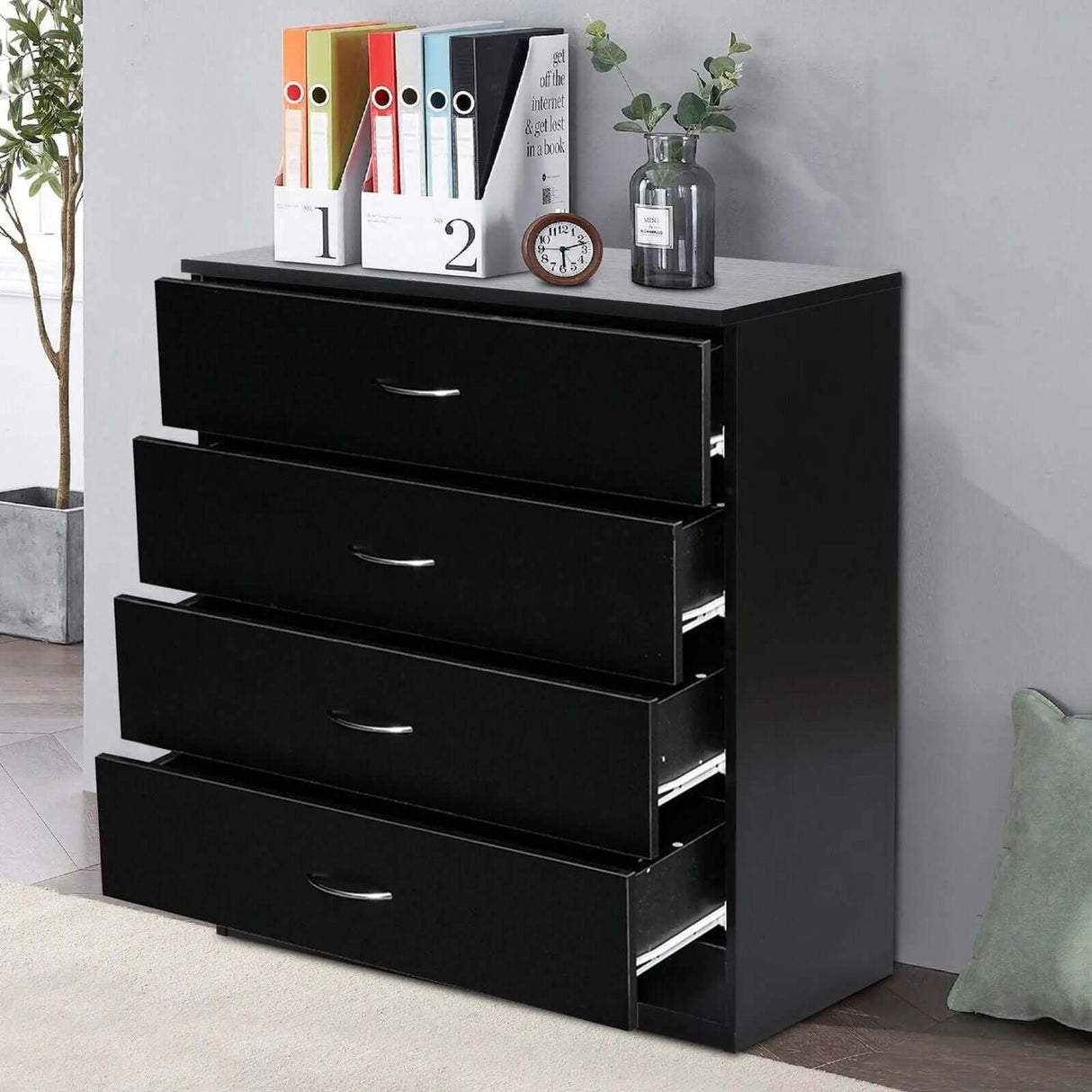 Elegant Black 4-Drawer Chest Dresser for Bedroom Storage-Allen Cozy Haven Store