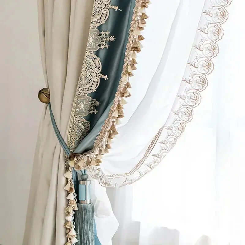 Elegant French-Inspired Imitation Luster Lace Blackout Curtains with American Stitching for Living Room and Bedroom-Allen Cozy Haven Store