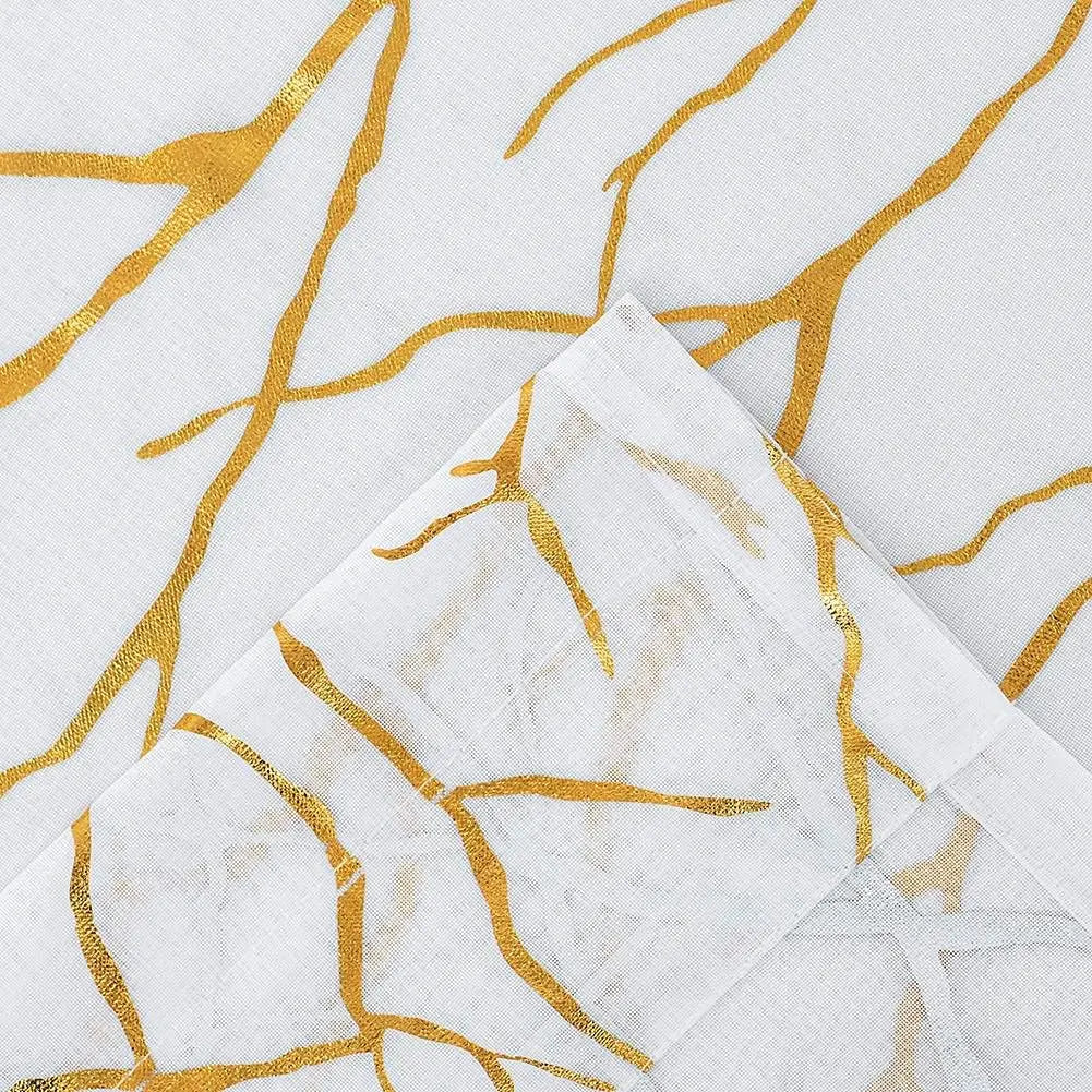 Elegant Tree Branch Sheer Curtains for Bedroom - Metallic Gold and White Grommet Window Treatment Set, 63 Inch Length, 2 Panels (52 x 63 Inch)-Allen Cozy Haven Store