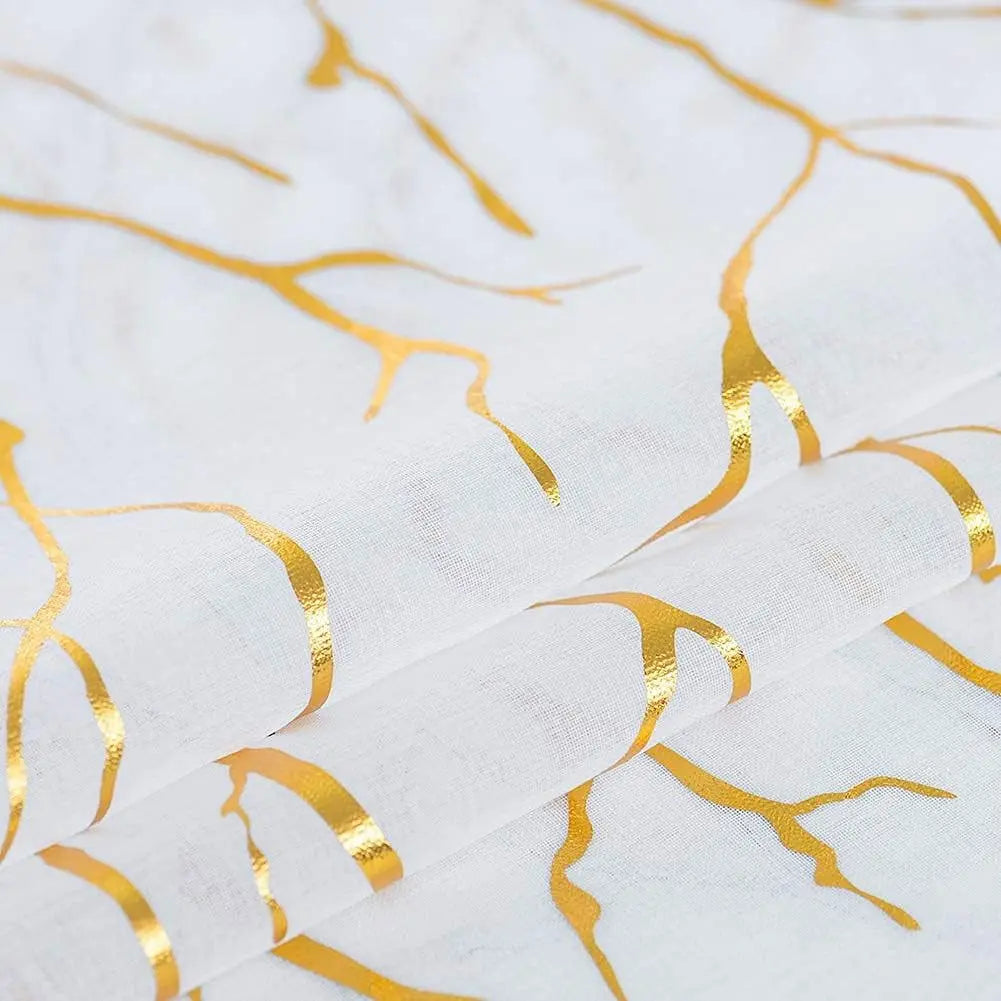 Elegant Tree Branch Sheer Curtains for Bedroom - Metallic Gold and White Grommet Window Treatment Set, 63 Inch Length, 2 Panels (52 x 63 Inch)-Allen Cozy Haven Store