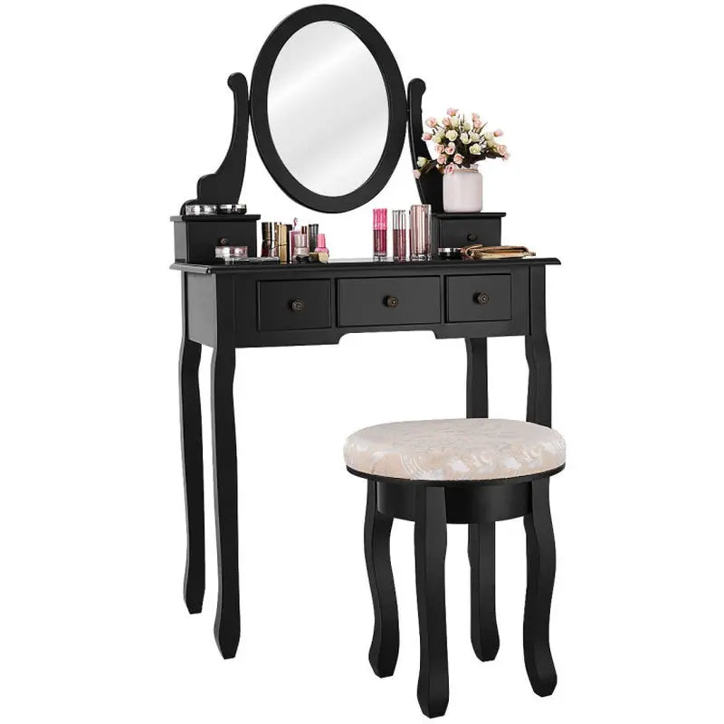 Elegant Vanity Makeup Table Set with Padded Stool and Storage Drawers for Bedroom Furniture-Allen Cozy Haven Store
