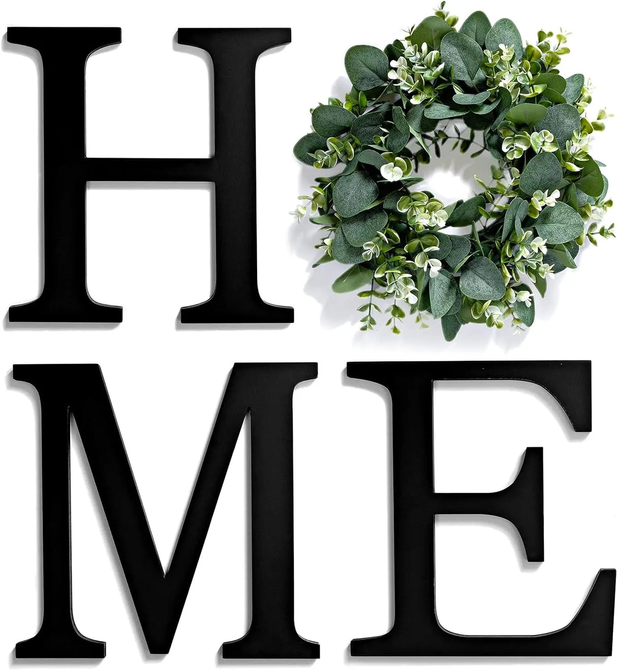 Elegant Wall Decor: Large Home Sign with Wreath - Black Letters for Stylish Home Accents-Allen Cozy Haven Store