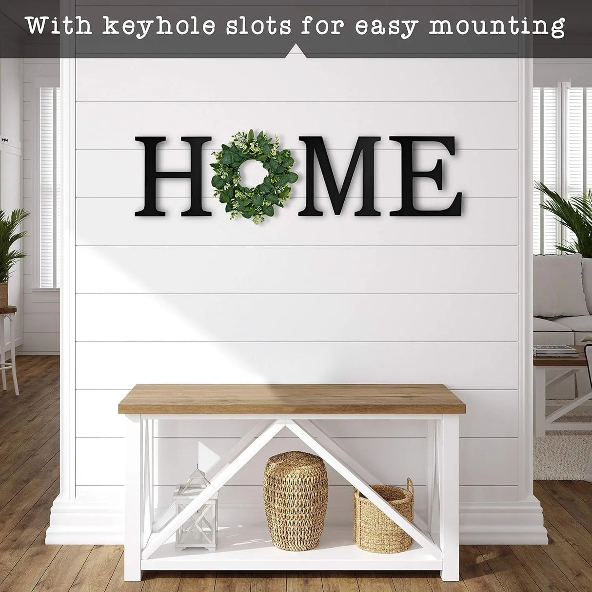 Elegant Wall Decor: Large Home Sign with Wreath - Black Letters for Stylish Home Accents-Allen Cozy Haven Store