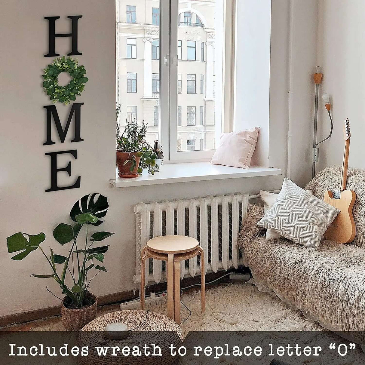 Elegant Wall Decor: Large Home Sign with Wreath - Black Letters for Stylish Home Accents-Allen Cozy Haven Store