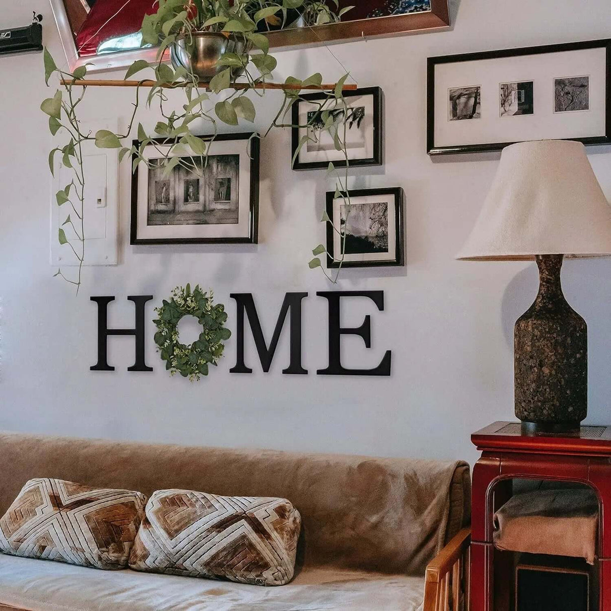 Elegant Wall Decor: Large Home Sign with Wreath - Black Letters for Stylish Home Accents-Allen Cozy Haven Store