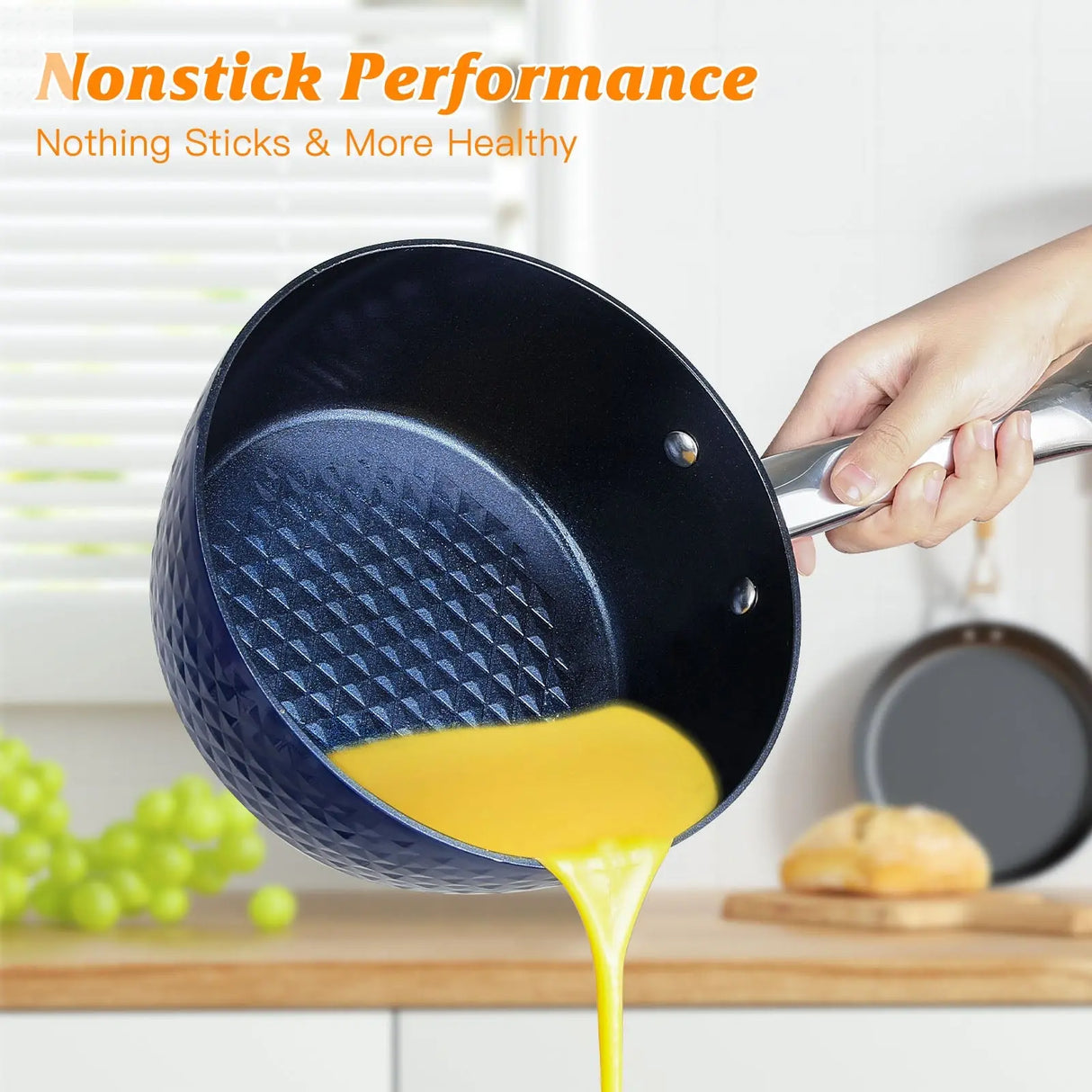 Frying Pan Sets Non Stick 3Pieces Blue 3D Diamond Cookware Allen Cozy Haven Store