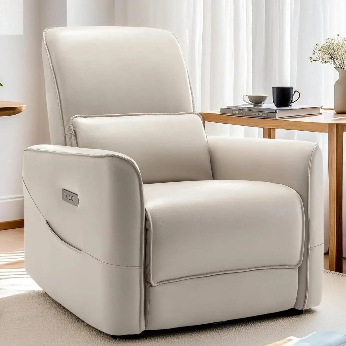 Glider Rocking Chair Nursery, Electric Rocking Recliner Chair of Faux Leather, Power Rocker Recliner Chair with Side Pockets Allen Cozy Haven Store