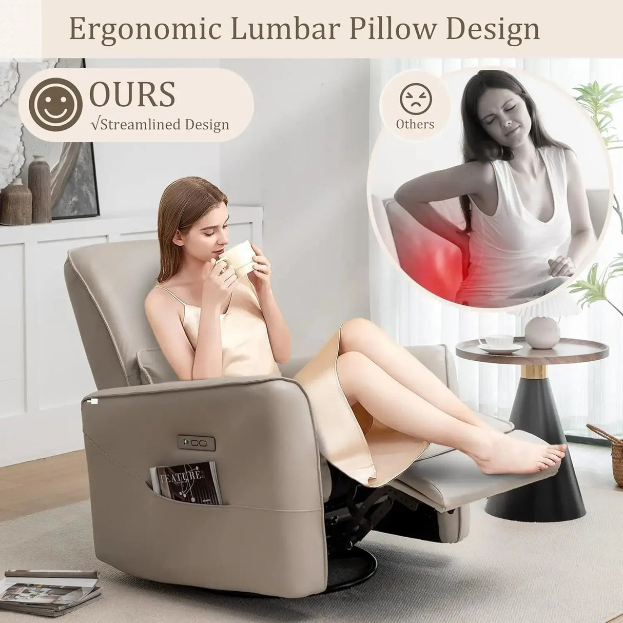 Glider Rocking Chair Nursery, Electric Rocking Recliner Chair of Faux Leather, Power Rocker Recliner Chair with Side Pockets Allen Cozy Haven Store