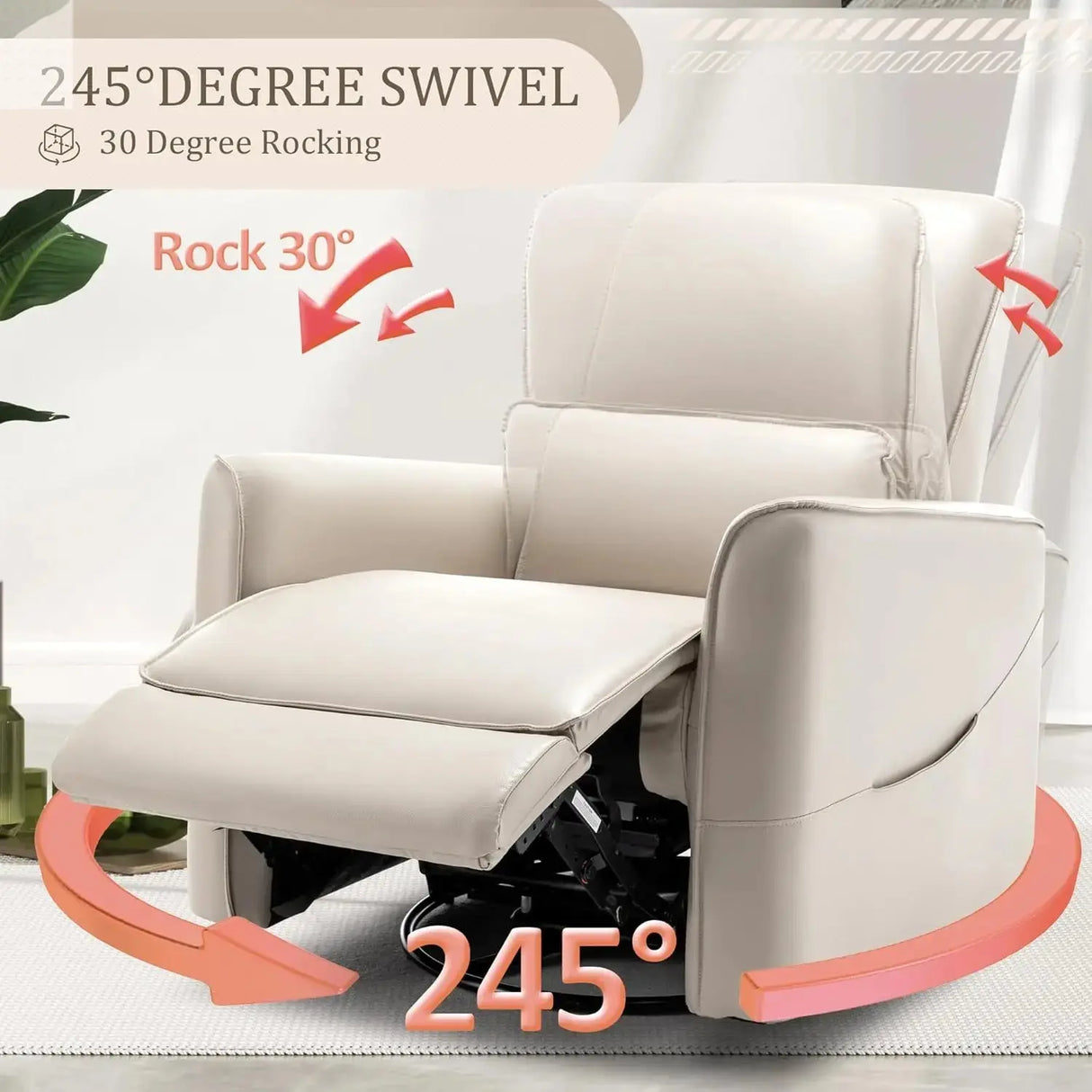Glider Rocking Chair Nursery, Electric Rocking Recliner Chair of Faux Leather, Power Rocker Recliner Chair with Side Pockets Allen Cozy Haven Store