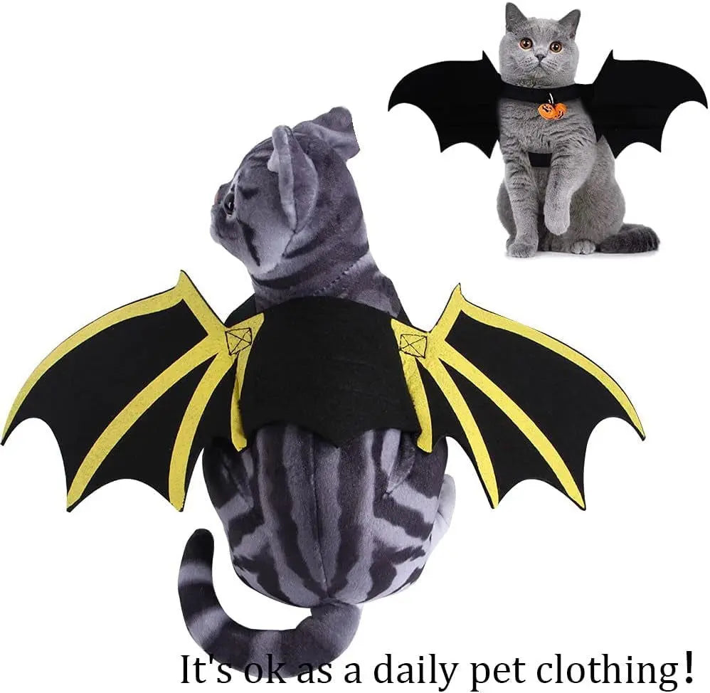 Halloween Pet Costume with Bat Wings and Pumpkin Bells - Suitable for Dogs and Cats, Size S-Allen Cozy Haven Store
