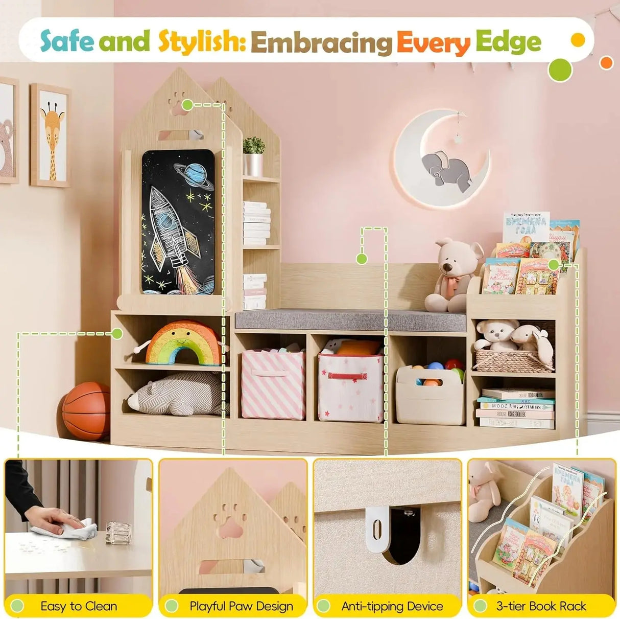 Kids Bookshelf with Reading Nook Allen Cozy Haven Store