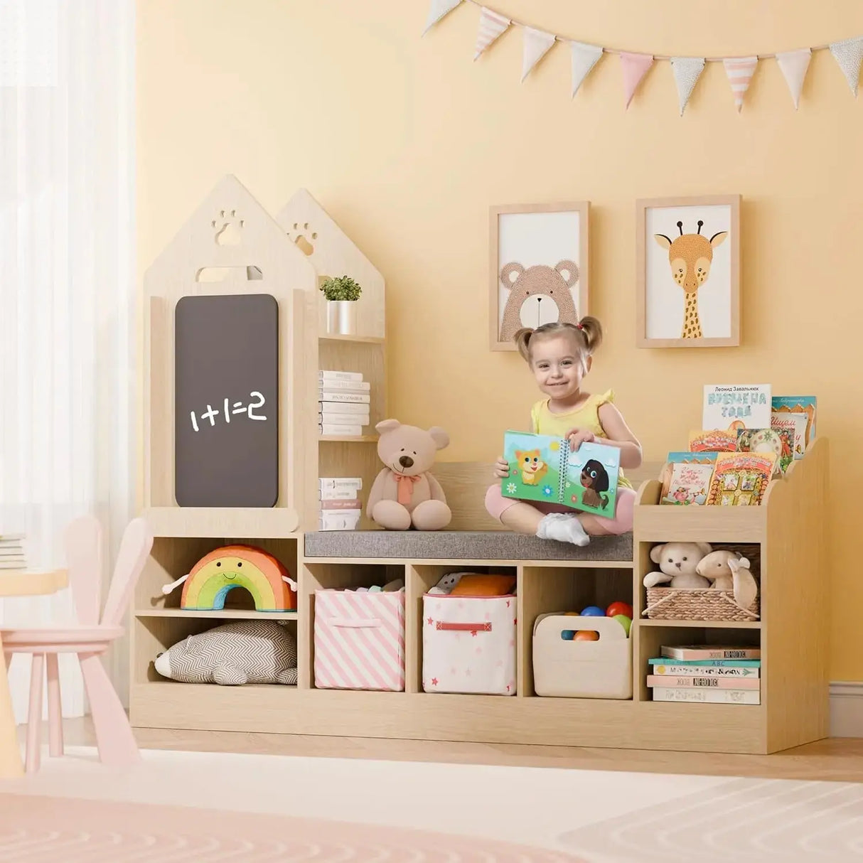 Kids Bookshelf with Reading Nook Allen Cozy Haven Store