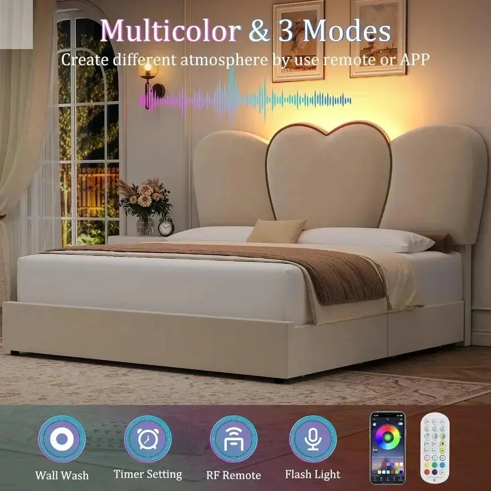 LED Queen size Bed Frame with 4 Storage Drawers Allen Cozy Haven Store