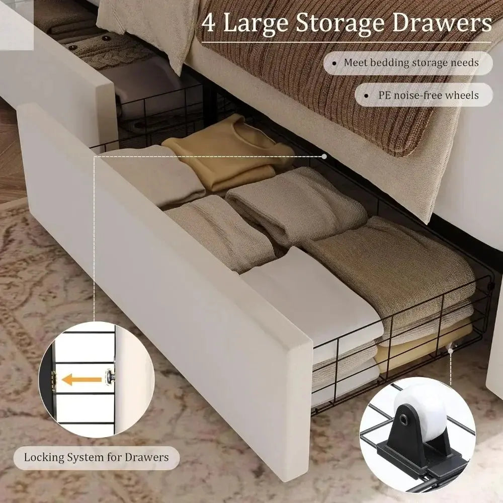 LED Queen size Bed Frame with 4 Storage Drawers Allen Cozy Haven Store