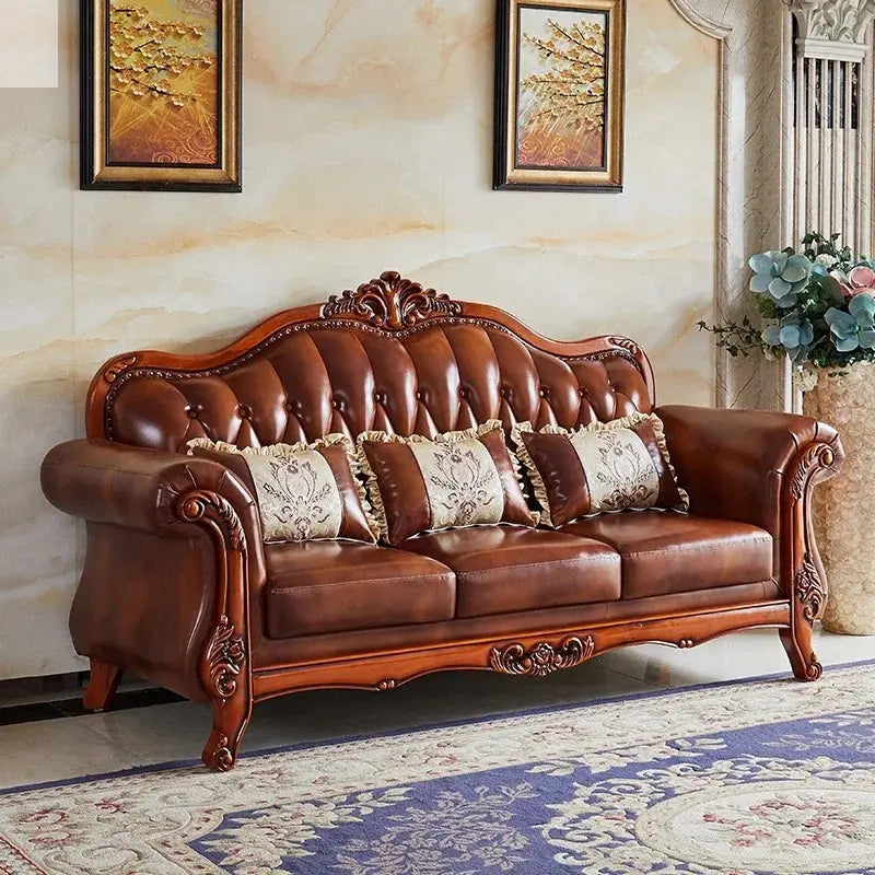Leather Brown Living Room Sofa Set Luxury European Design Modern Style Sofa Full Set Nordic 3 Seater Canape Salon Home Furniture Allen Cozy Haven Store