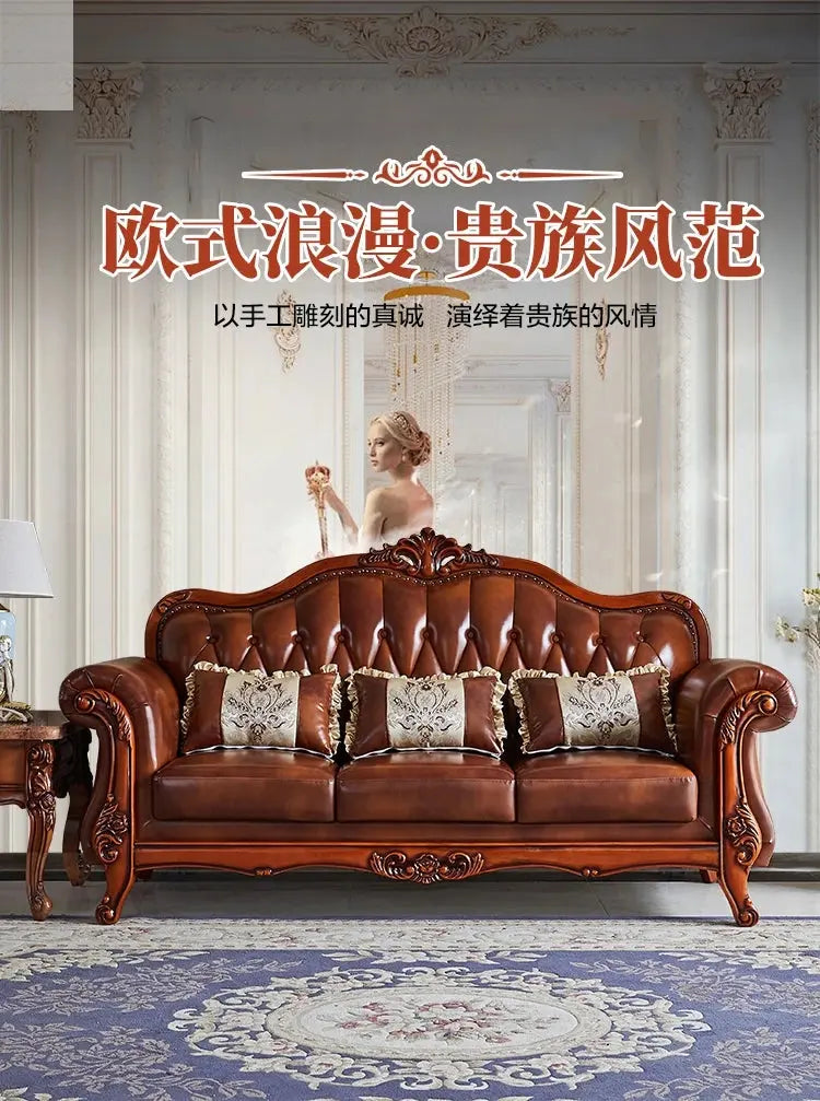 Leather Brown Living Room Sofa Set Luxury European Design Modern Style Sofa Full Set Nordic 3 Seater Canape Salon Home Furniture Allen Cozy Haven Store