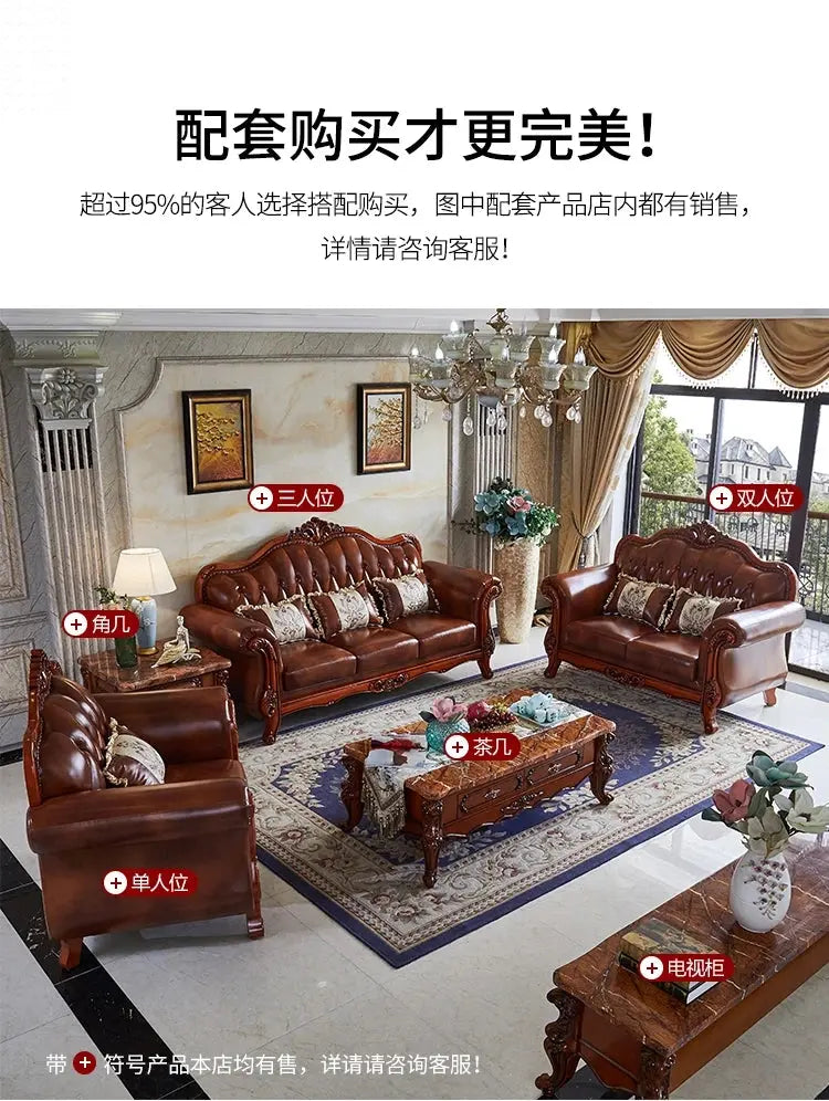 Leather Brown Living Room Sofa Set Luxury European Design Modern Style Sofa Full Set Nordic 3 Seater Canape Salon Home Furniture Allen Cozy Haven Store