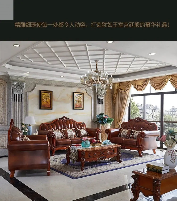 Leather Brown Living Room Sofa Set Luxury European Design Modern Style Sofa Full Set Nordic 3 Seater Canape Salon Home Furniture Allen Cozy Haven Store