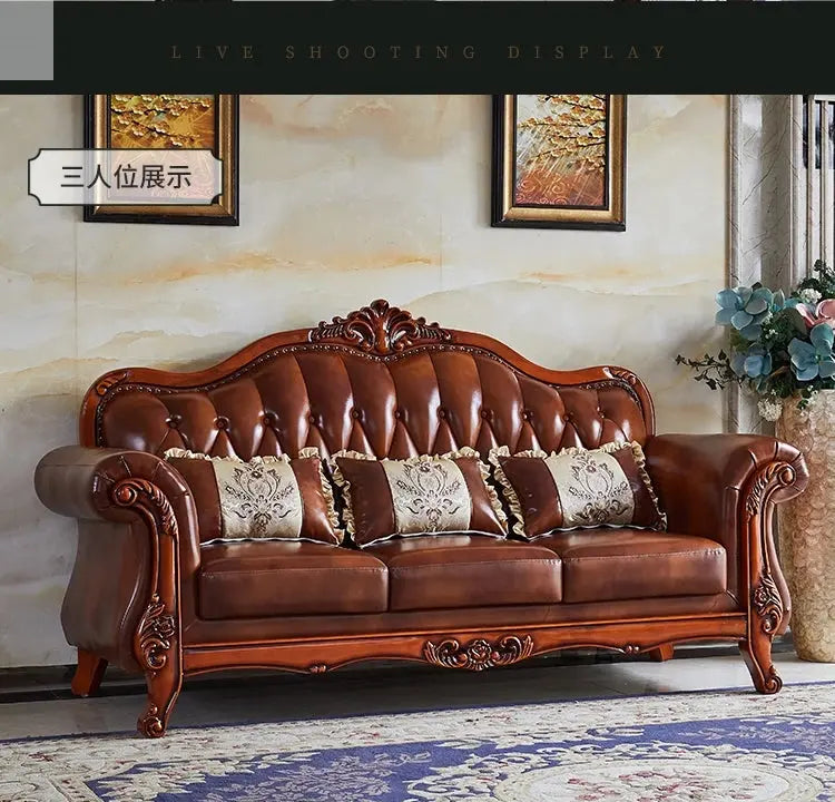 Leather Brown Living Room Sofa Set Luxury European Design Modern Style Sofa Full Set Nordic 3 Seater Canape Salon Home Furniture Allen Cozy Haven Store