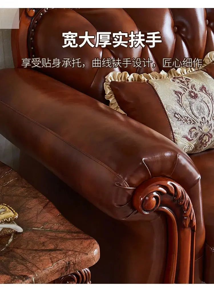 Leather Brown Living Room Sofa Set Luxury European Design Modern Style Sofa Full Set Nordic 3 Seater Canape Salon Home Furniture Allen Cozy Haven Store