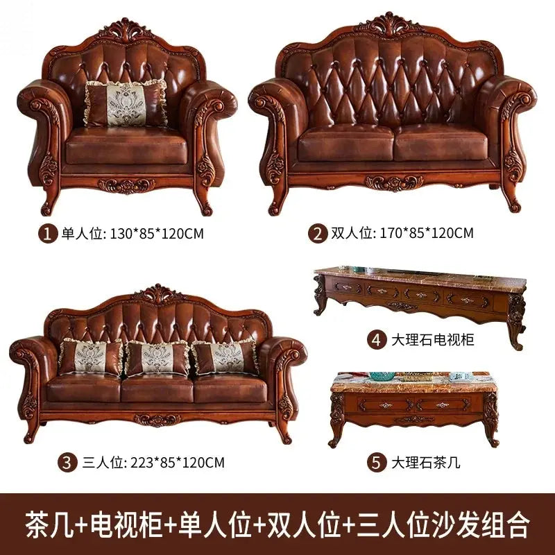 Leather Brown Living Room Sofa Set Luxury European Design Modern Style Sofa Full Set Nordic 3 Seater Canape Salon Home Furniture Allen Cozy Haven Store