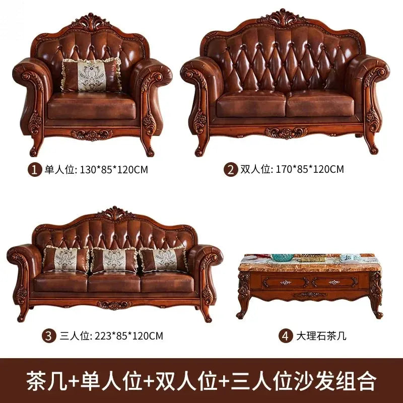 Leather Brown Living Room Sofa Set Luxury European Design Modern Style Sofa Full Set Nordic 3 Seater Canape Salon Home Furniture Allen Cozy Haven Store