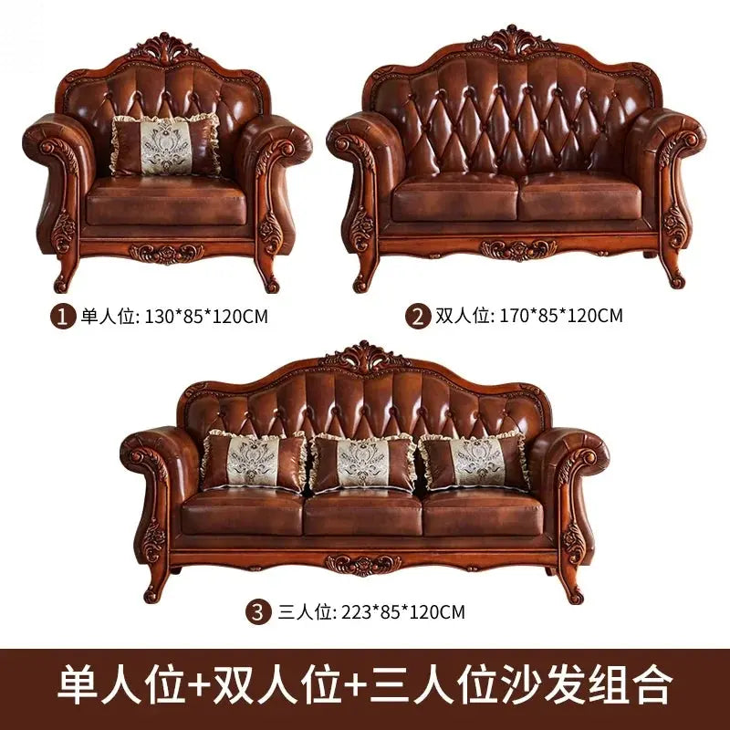 Leather Brown Living Room Sofa Set Luxury European Design Modern Style Sofa Full Set Nordic 3 Seater Canape Salon Home Furniture Allen Cozy Haven Store