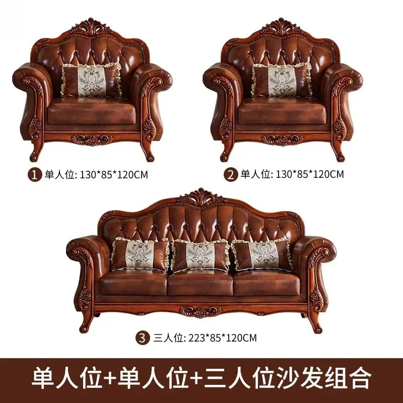 Leather Brown Living Room Sofa Set Luxury European Design Modern Style Sofa Full Set Nordic 3 Seater Canape Salon Home Furniture Allen Cozy Haven Store