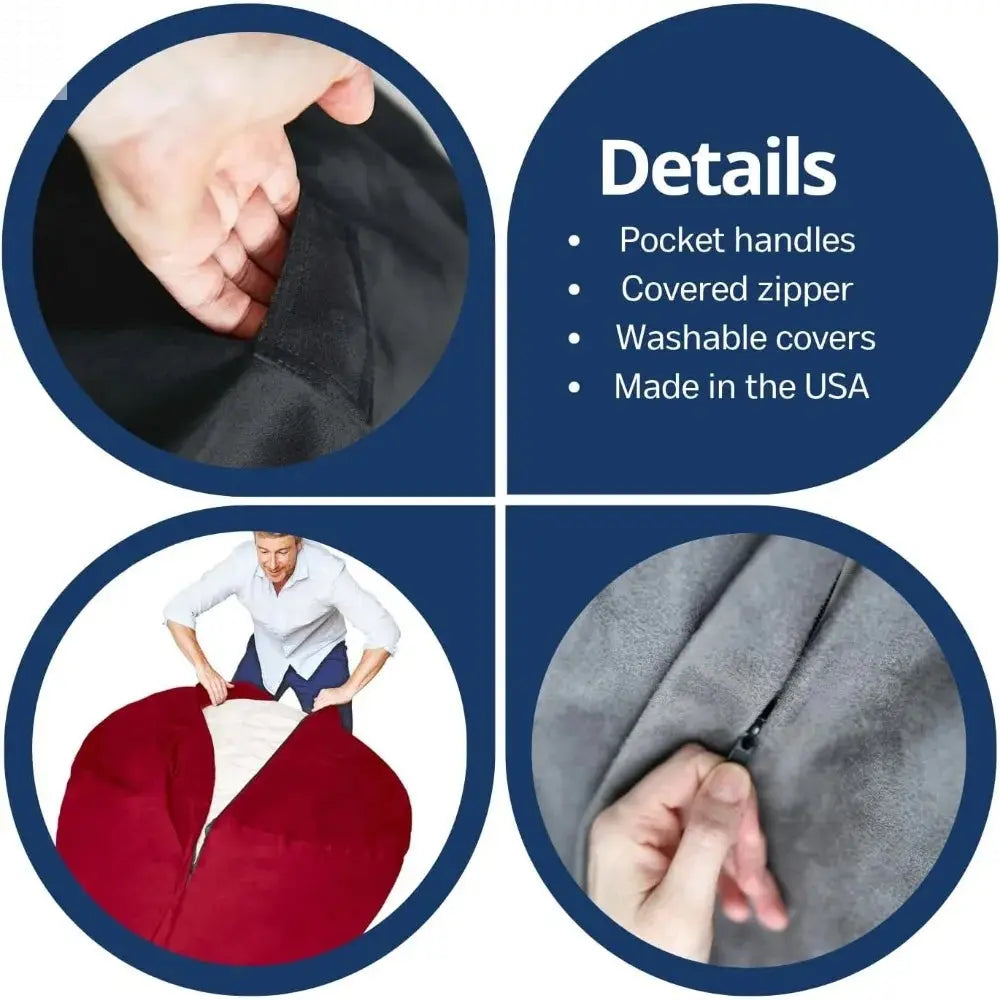 Luxurious Giant 6ft Bean Bag Chair with Microsuede Cover - Ultra Soft, Foam Filling, Washable XL Bean Bag Sofa for Kids, Teenag Allen Cozy Haven Store