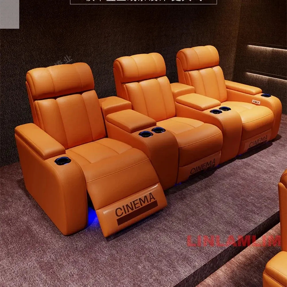 MINGDIBAO Luxury Electric Recliner Cinema Chair with Cup Holder, Genuine Leather Upholstery, LED Lighting – Home Theater Seating Allen Cozy Haven Store