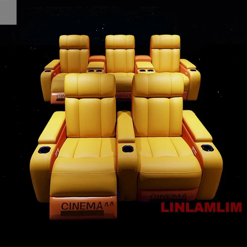 MINGDIBAO Luxury Electric Recliner Cinema Chair with Cup Holder, Genuine Leather Upholstery, LED Lighting – Home Theater Seating Allen Cozy Haven Store