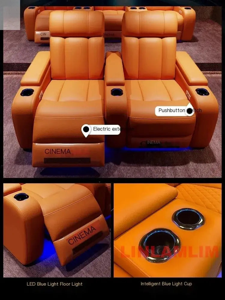 MINGDIBAO Luxury Electric Recliner Cinema Chair with Cup Holder, Genuine Leather Upholstery, LED Lighting – Home Theater Seating Allen Cozy Haven Store