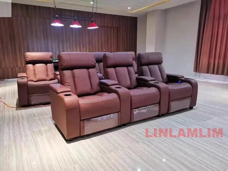 MINGDIBAO Luxury Electric Recliner Cinema Chair with Cup Holder, Genuine Leather Upholstery, LED Lighting – Home Theater Seating Allen Cozy Haven Store