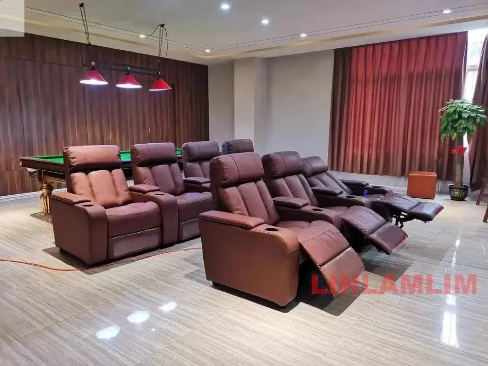 MINGDIBAO Luxury Electric Recliner Cinema Chair with Cup Holder, Genuine Leather Upholstery, LED Lighting – Home Theater Seating Allen Cozy Haven Store