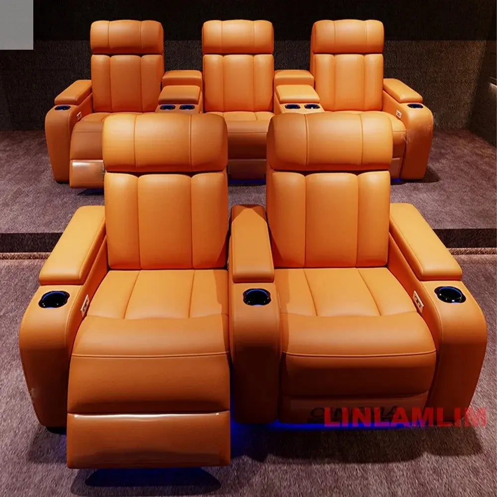 MINGDIBAO Luxury Electric Recliner Cinema Chair with Cup Holder, Genuine Leather Upholstery, LED Lighting – Home Theater Seating Allen Cozy Haven Store