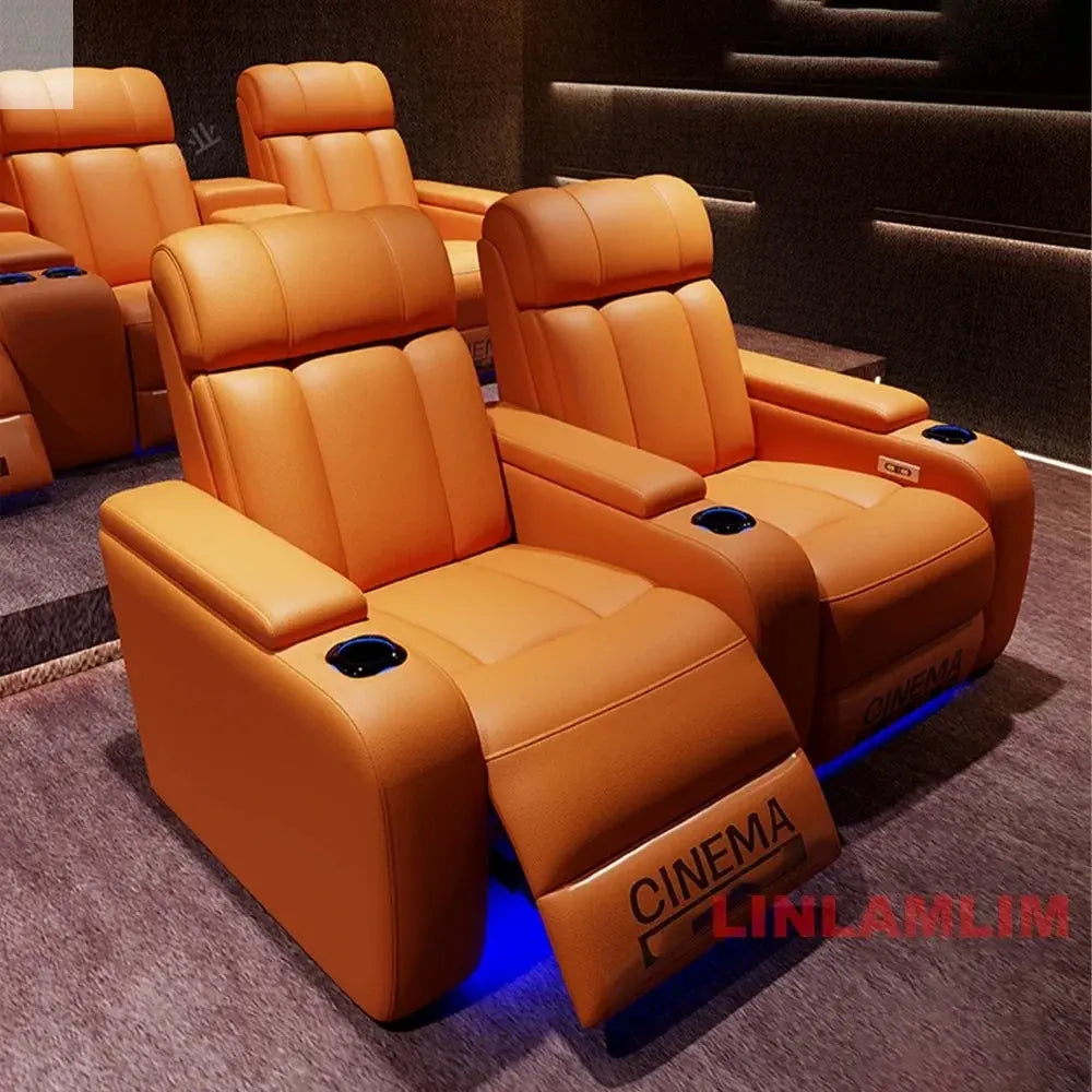 MINGDIBAO Luxury Electric Recliner Cinema Chair with Cup Holder, Genuine Leather Upholstery, LED Lighting – Home Theater Seating Allen Cozy Haven Store
