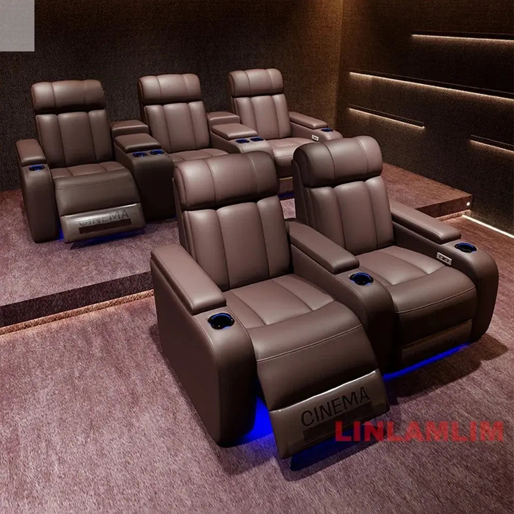 MINGDIBAO Luxury Electric Recliner Cinema Chair with Cup Holder, Genuine Leather Upholstery, LED Lighting – Home Theater Seating Allen Cozy Haven Store