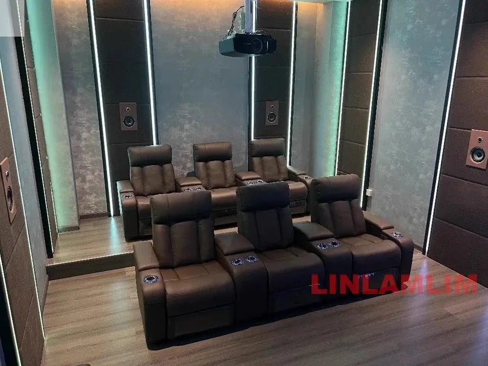 MINGDIBAO Luxury Electric Recliner Cinema Chair with Cup Holder, Genuine Leather Upholstery, LED Lighting – Home Theater Seating Allen Cozy Haven Store