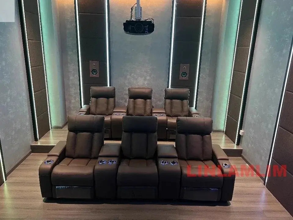 MINGDIBAO Luxury Electric Recliner Cinema Chair with Cup Holder, Genuine Leather Upholstery, LED Lighting – Home Theater Seating Allen Cozy Haven Store