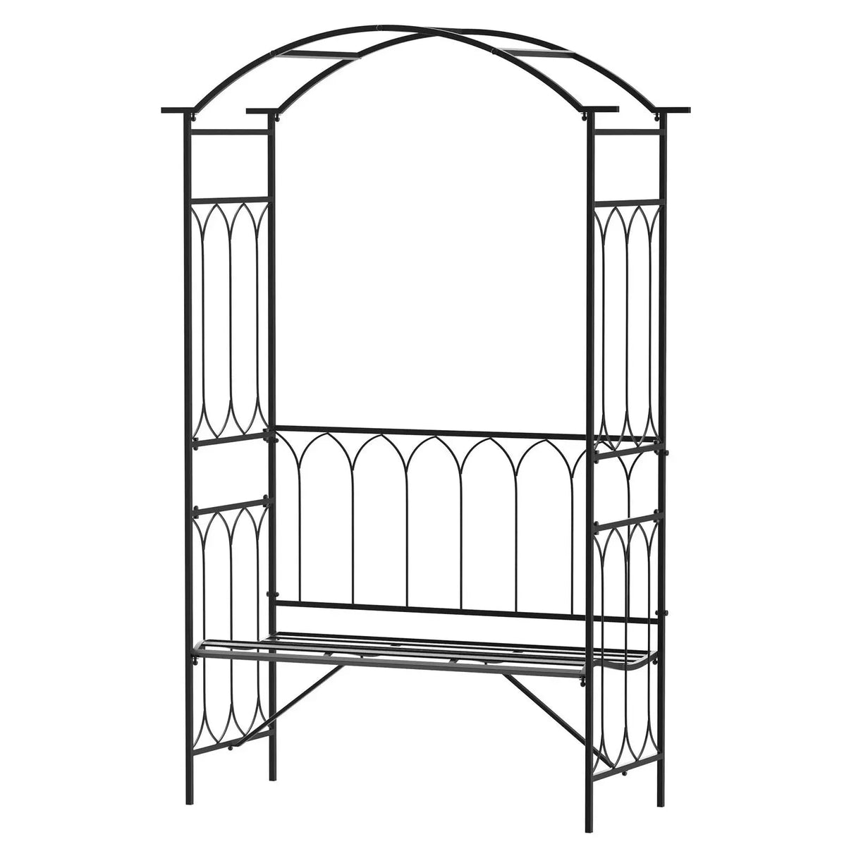 "Metal Trellis Arbor Arch with Garden Bench for Climbing Plants - Outdoor Steel Seating for Two, 484 lbs Weight Capacity, Black"-Allen Cozy Haven Store