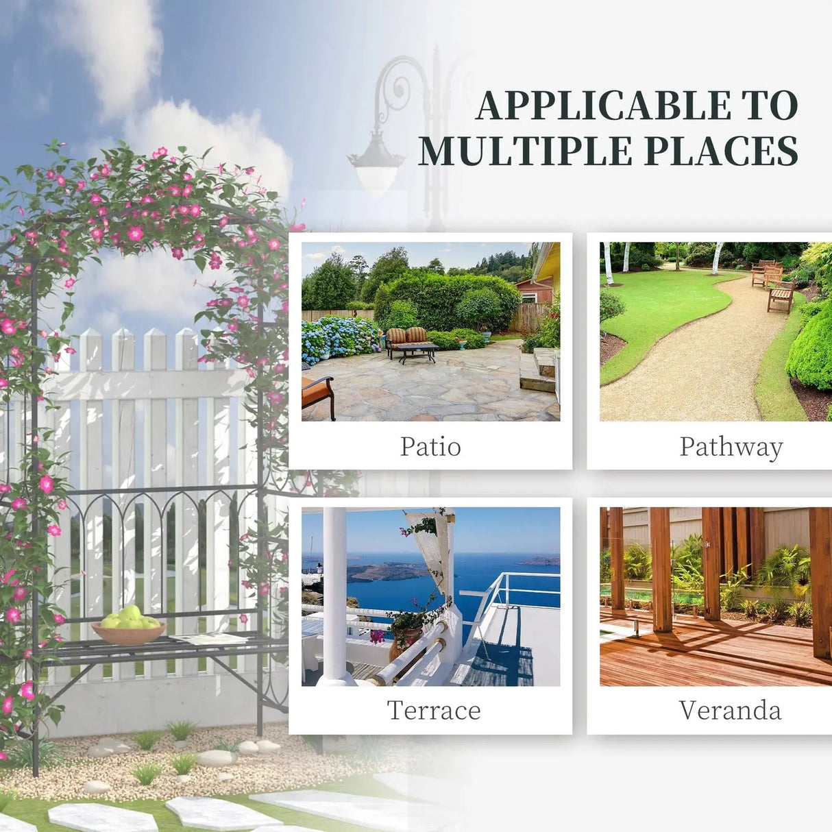 "Metal Trellis Arbor Arch with Garden Bench for Climbing Plants - Outdoor Steel Seating for Two, 484 lbs Weight Capacity, Black"-Allen Cozy Haven Store