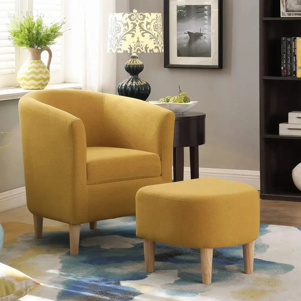 Modern Accent Chair, Upholstered Arm Chair Linen Fabric Single Sofa Chair with Ottoman Foot Rest Mustard Yellow Comfy Armchair f Allen Cozy Haven Store