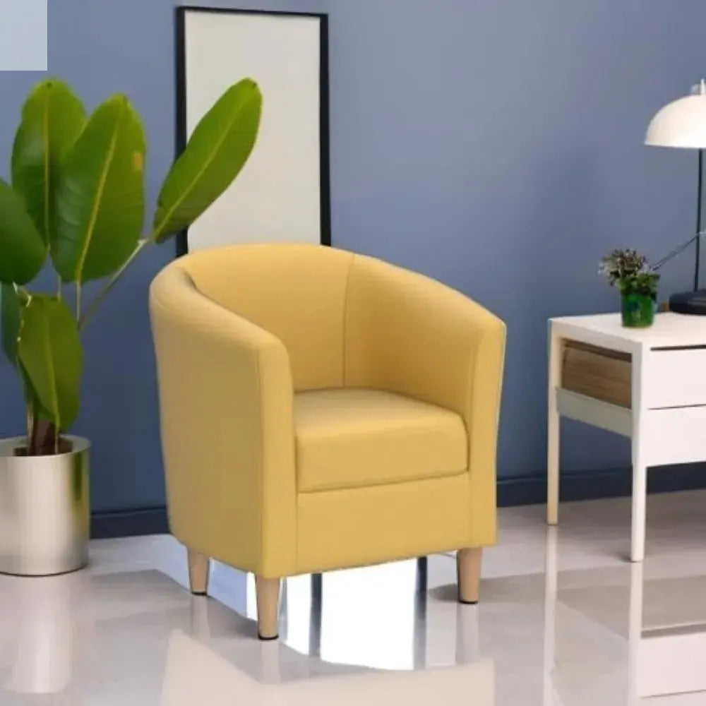 Modern Accent Chair, Upholstered Arm Chair Linen Fabric Single Sofa Chair with Ottoman Foot Rest Mustard Yellow Comfy Armchair f Allen Cozy Haven Store
