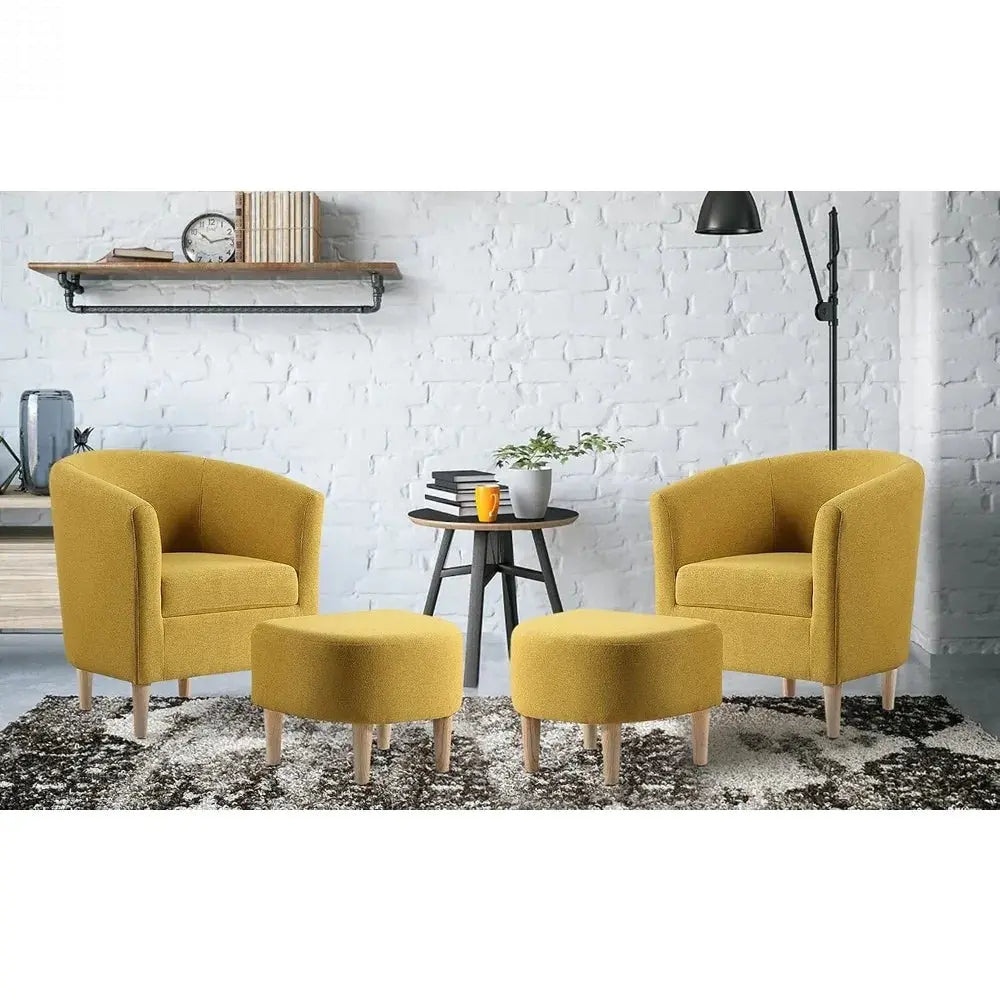 Modern Accent Chair, Upholstered Arm Chair Linen Fabric Single Sofa Chair with Ottoman Foot Rest Mustard Yellow Comfy Armchair f Allen Cozy Haven Store