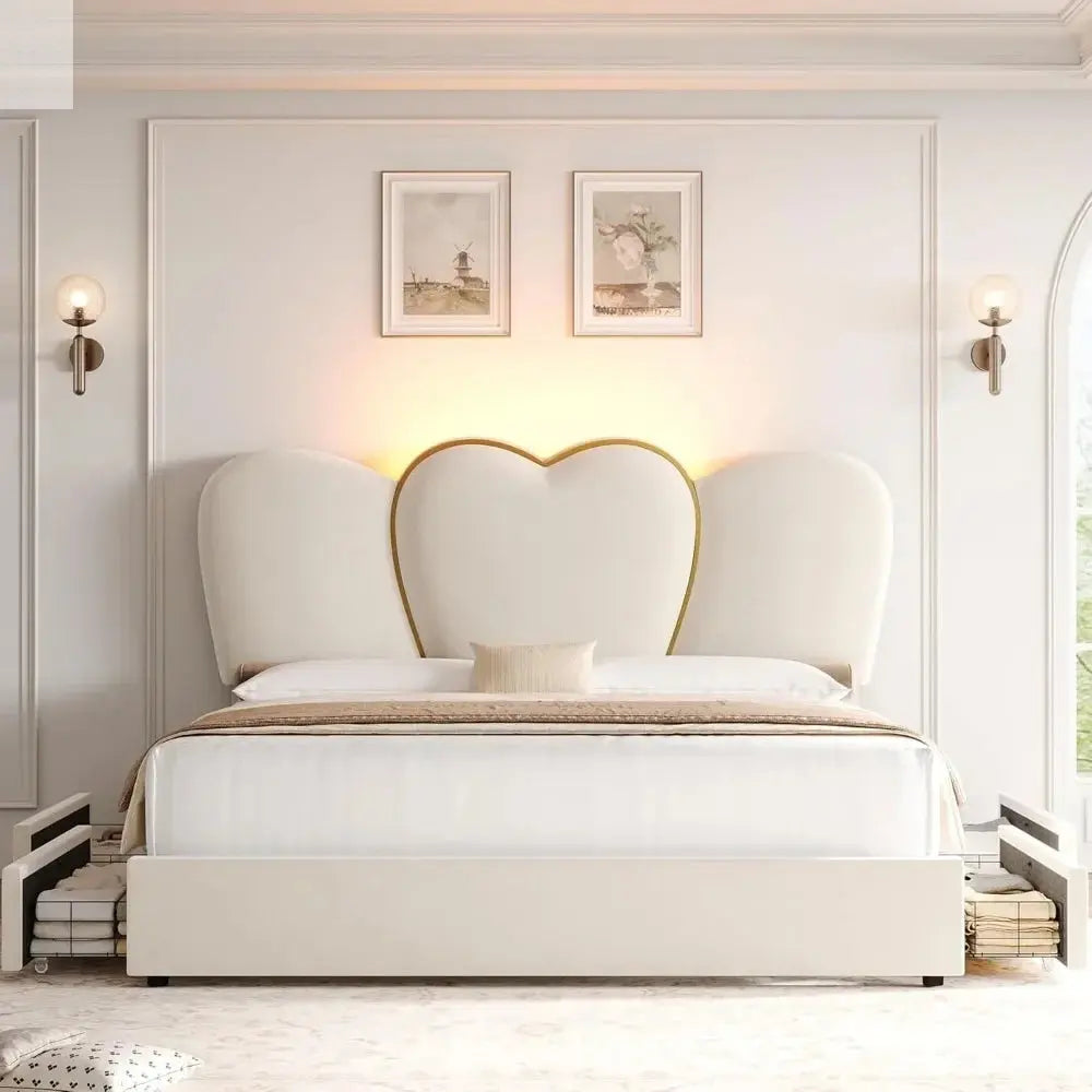 Modern Velvet Upholstered Platform, King LED Bed Frame Allen Cozy Haven Store