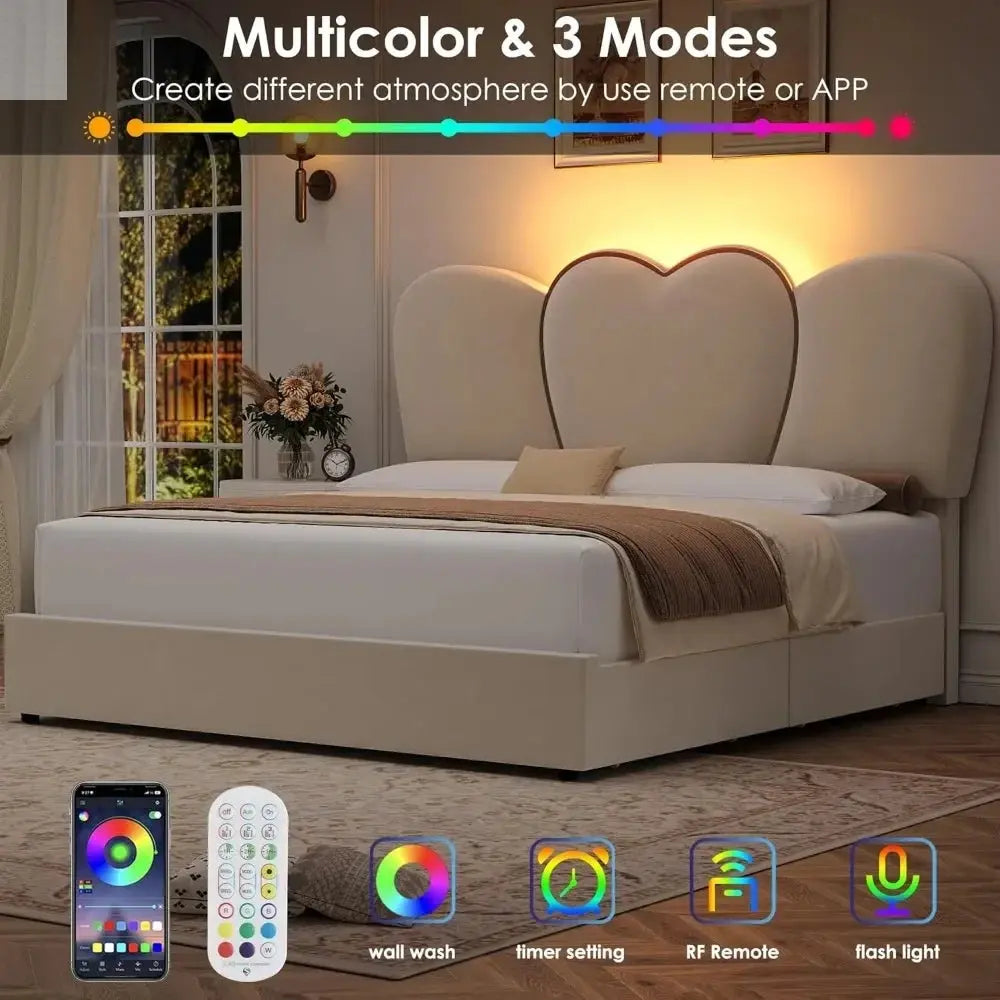 Modern Velvet Upholstered Platform, King LED Bed Frame Allen Cozy Haven Store