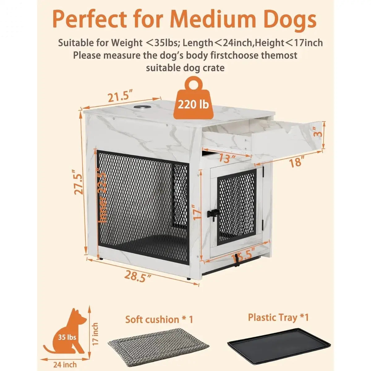 Multi-Functional Dog Crate Furniture with Wireless Charging, Dual USB, Drawer & Cushion Allen Cozy Haven Store