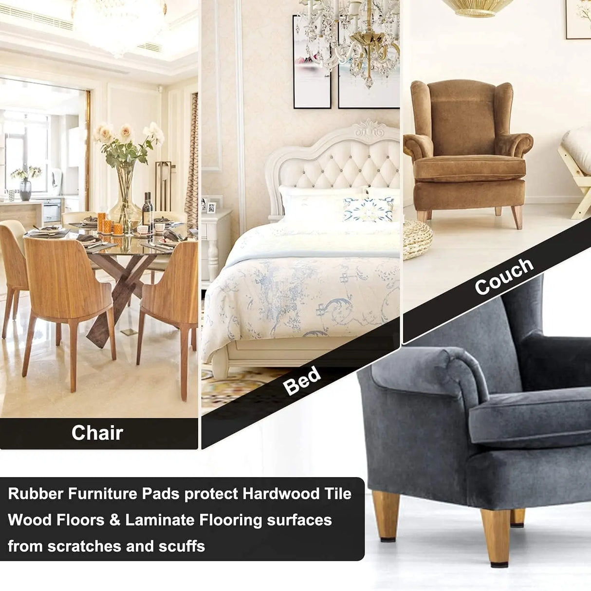 Non-Slip Furniture Pads - 16 Pack, 3-Inch Self-Adhesive Rubber Grippers for Furniture Legs, Anti-Skid Protectors for Hardwood Floors-Allen Cozy Haven Store