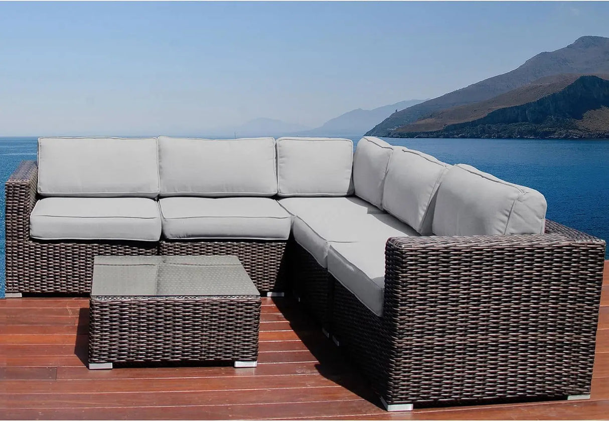 Outdoor Wicker Sectional Sofa Set for Patio and Garden (Brown)-Allen Cozy Haven Store